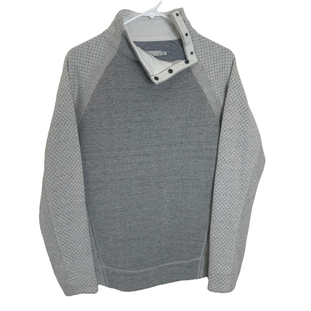 Prana Brandie Fleece Lined Wool Snap Collar Pullover Sweater Gray & Bone Woman M